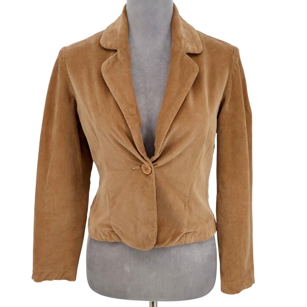 AMI Jacket Petites PM MP Tan Velour Crop Fitted Coastal Cowgirl Y2K Vintage
